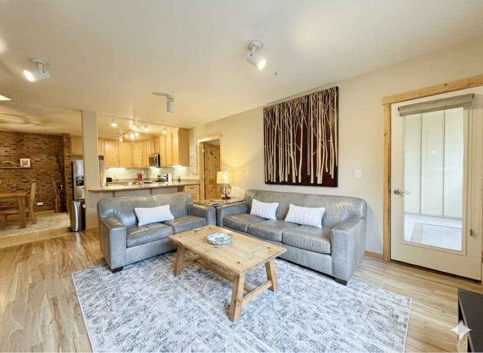 Comfortable furniture in the living room. Open concept. All one level. No stairs