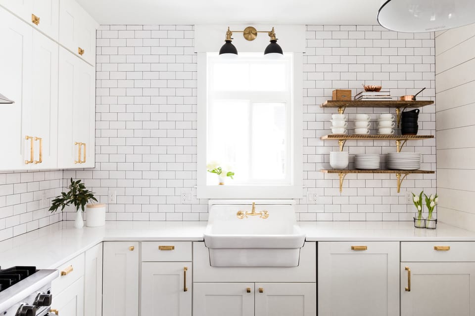 Large farm sink in kitchen