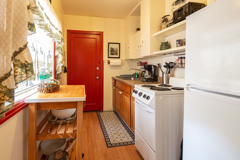 A well supplied kitchenette with everything you need, and a view!