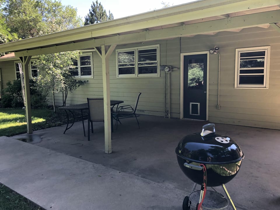 Patio with doggy door into laundry room