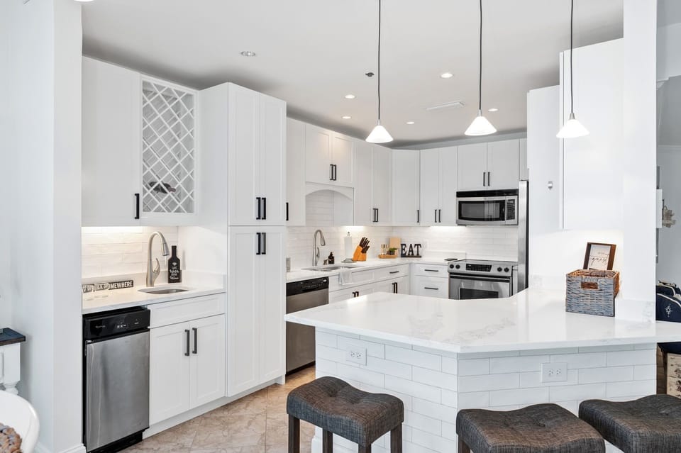 Fully stocked kitchen.