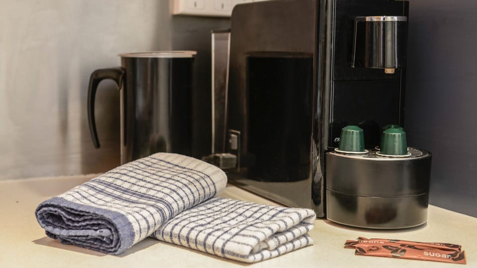 Coffee, tea, milk as well as cooking essentials are supplied.