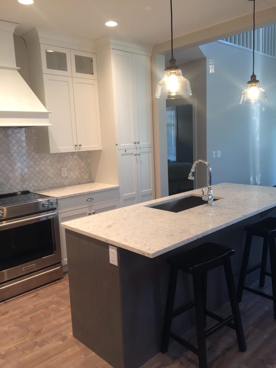 Large island and lots of counter space for food prep.