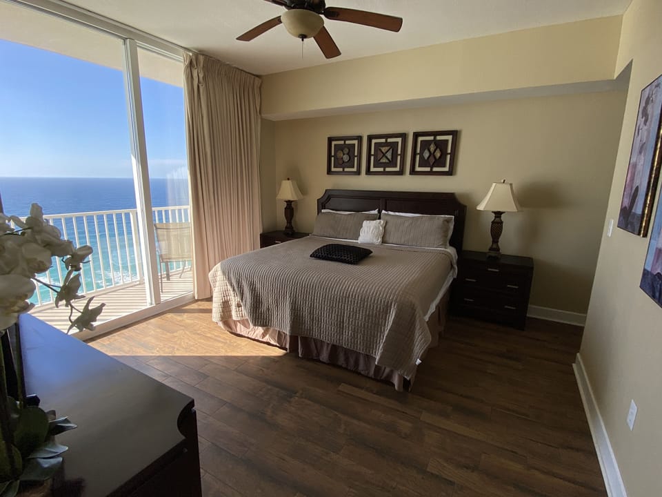 Master bedroom with 30’ long balcony