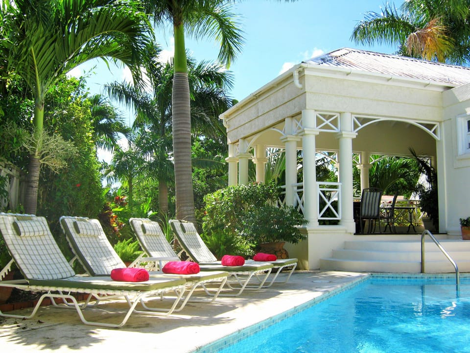 Private poolside deck and sunloungers