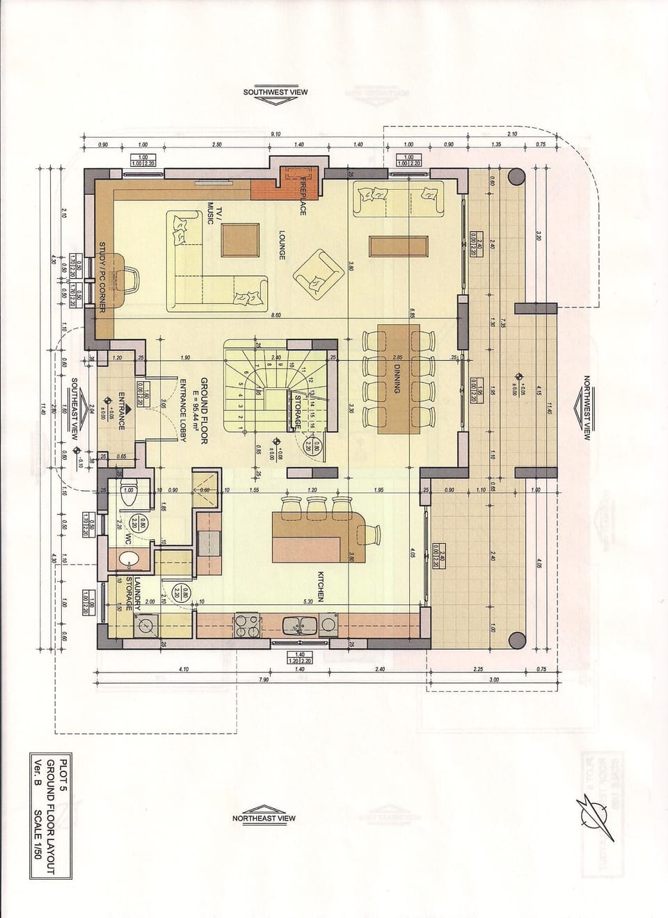 Ground floor plan - dining table and sofa-bed now swapped places