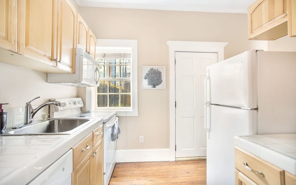 The front door leads into the kitchen.