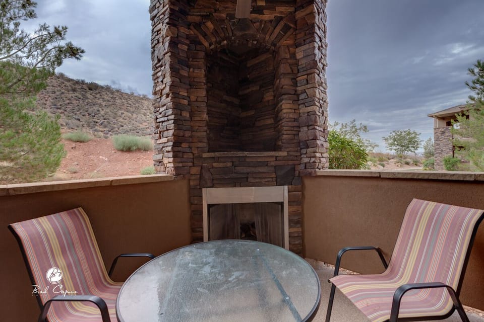 Outside fireplace on private patio- mountain facing views 