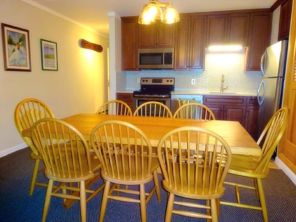 fully equipped kitchen with seating for 8.