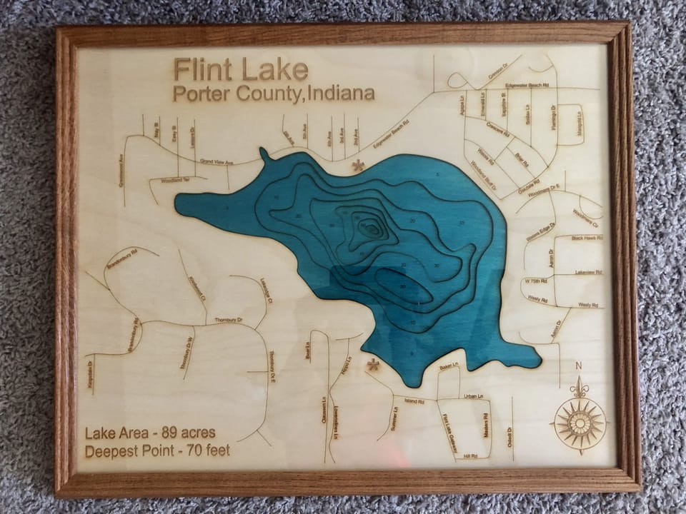 If you’re curious about Flint Lake, check out this depth chart on the wall. 
