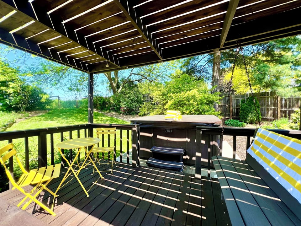 BACKYARD:pool, hot tub, privacy fence (pet proof), grill, dining for 24, firepit