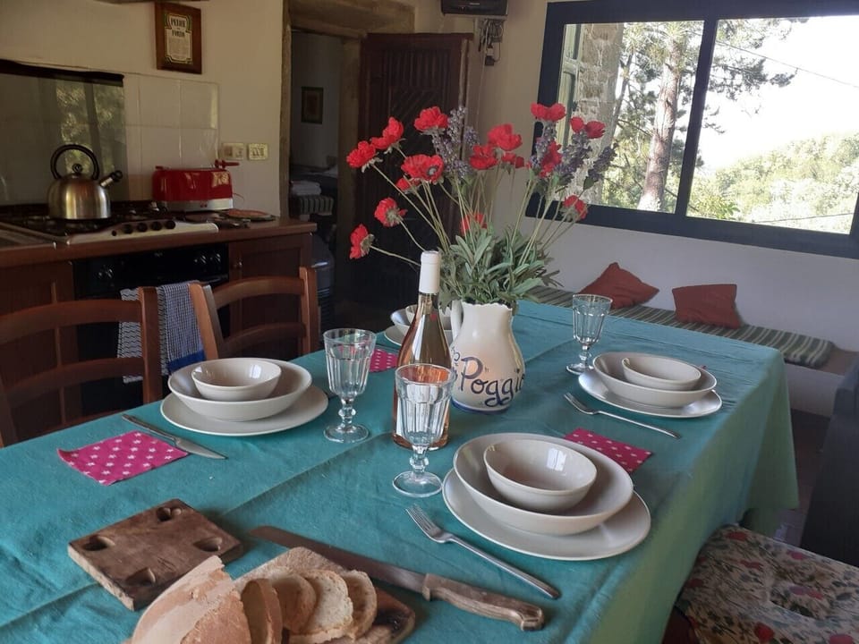 Dining table set for four