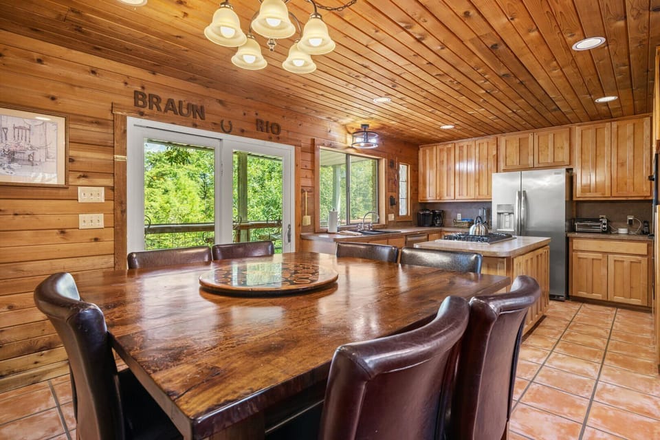 Kitchen + dining area open to patio