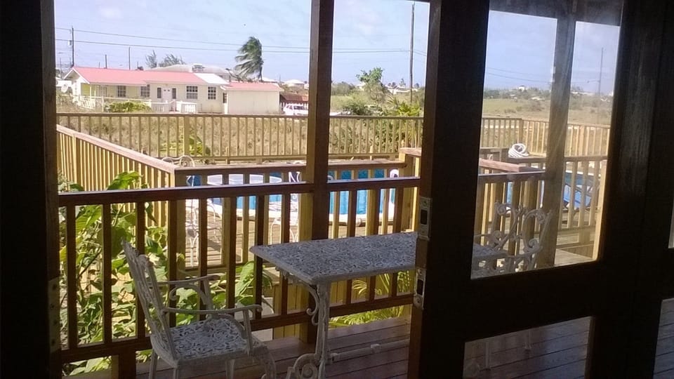 A view of the swimming pool from the living room