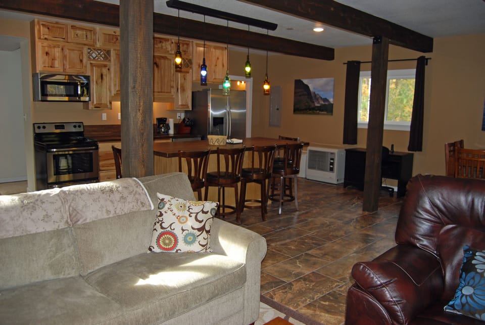 The chef will never be left out with an island and seating area nearby.