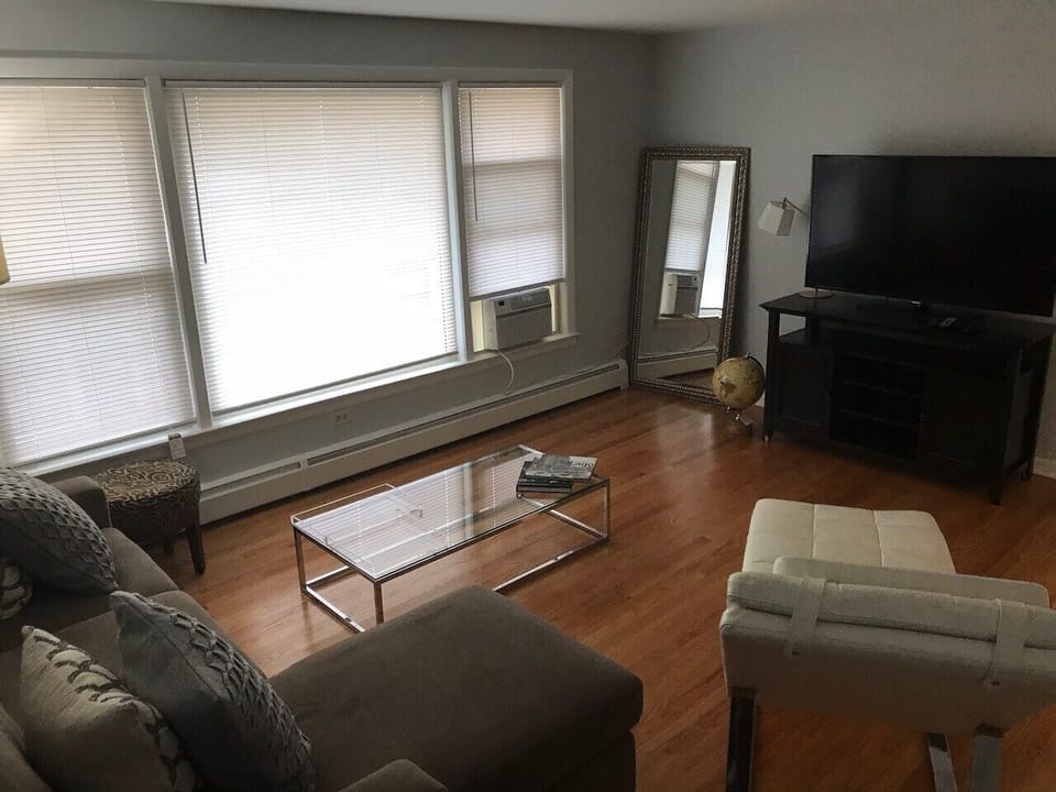 Hardwood floors modern and contemporary furniture featuring a 50 plus inch TV