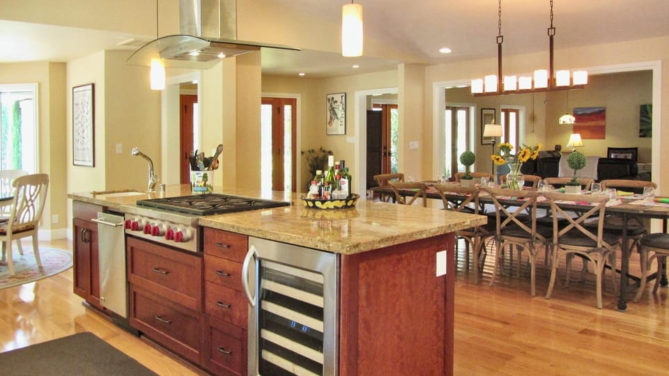 Gourmet kitchen and dining area