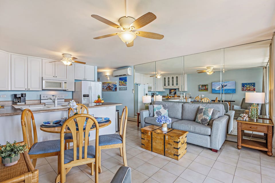 Couch opens for additional sleeping.