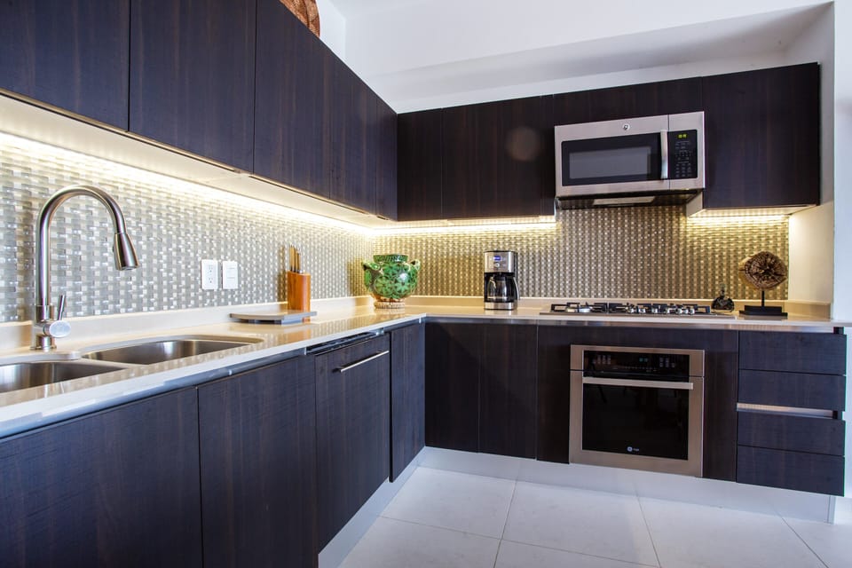 Kitchen well stocked with modern appliances
