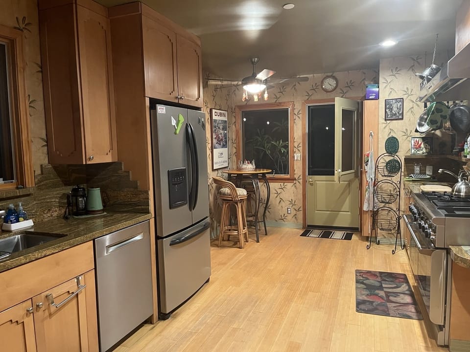 Kitchen Built-Ins, Bosch Silent Dishwasher, Refrigerator, Dutch Door to Backyard