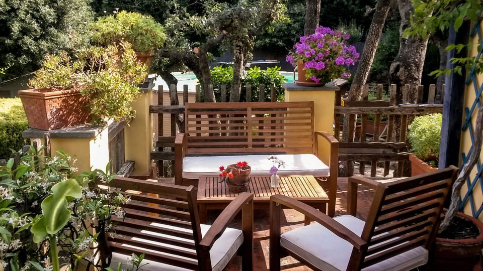 Our outside furniture is the best place to dry off after a dip in the pool!
