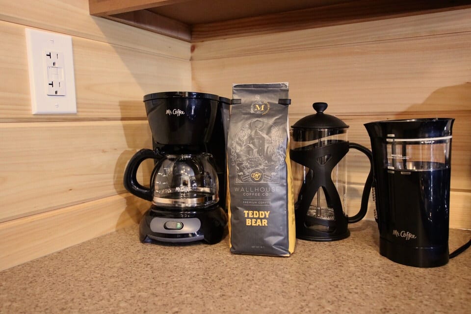 Coffee maker, French press, coffee grinder, (we also have an electric kettle)