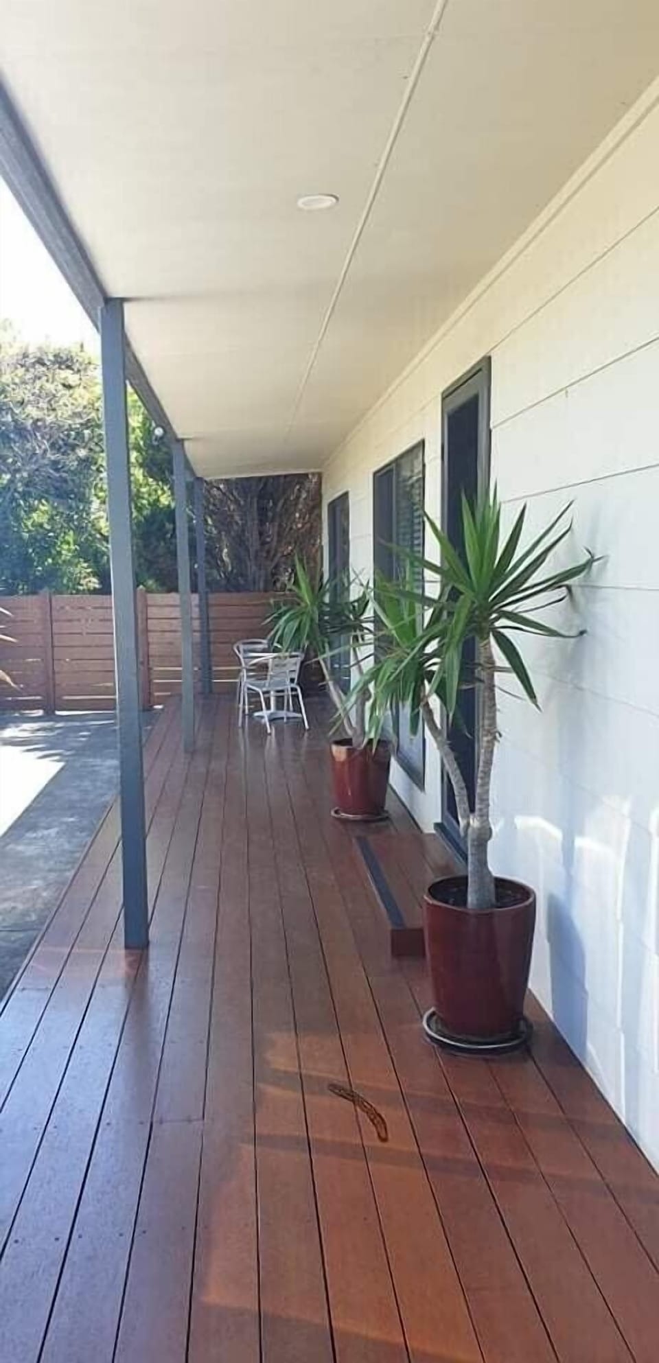 Driveway/ parking area and decking.