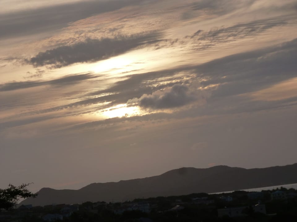 Sunset from porch with St. Kitts eastern peninsula in background