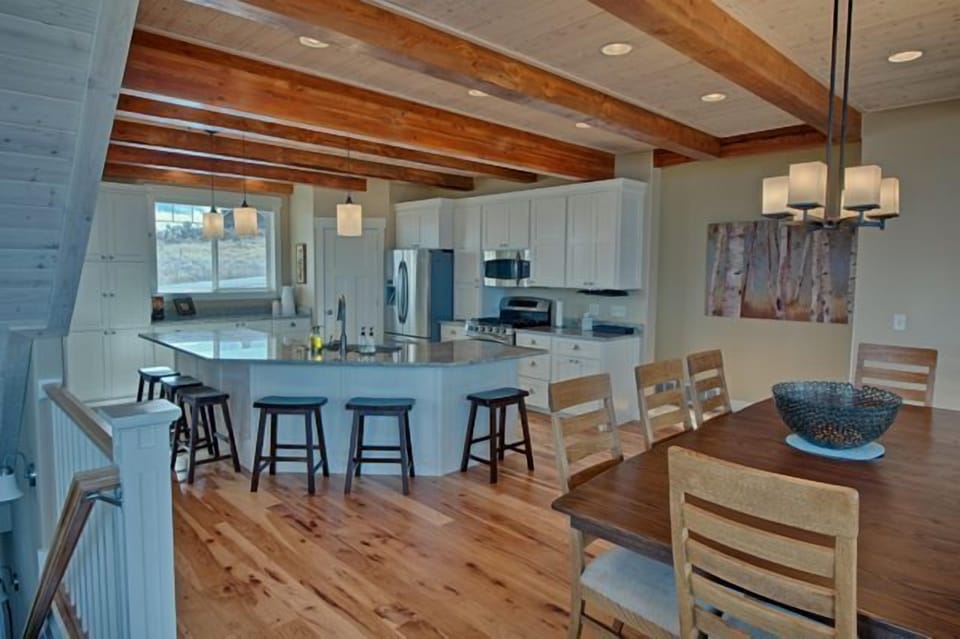 Kitchen and dining.  Seating for large groups.