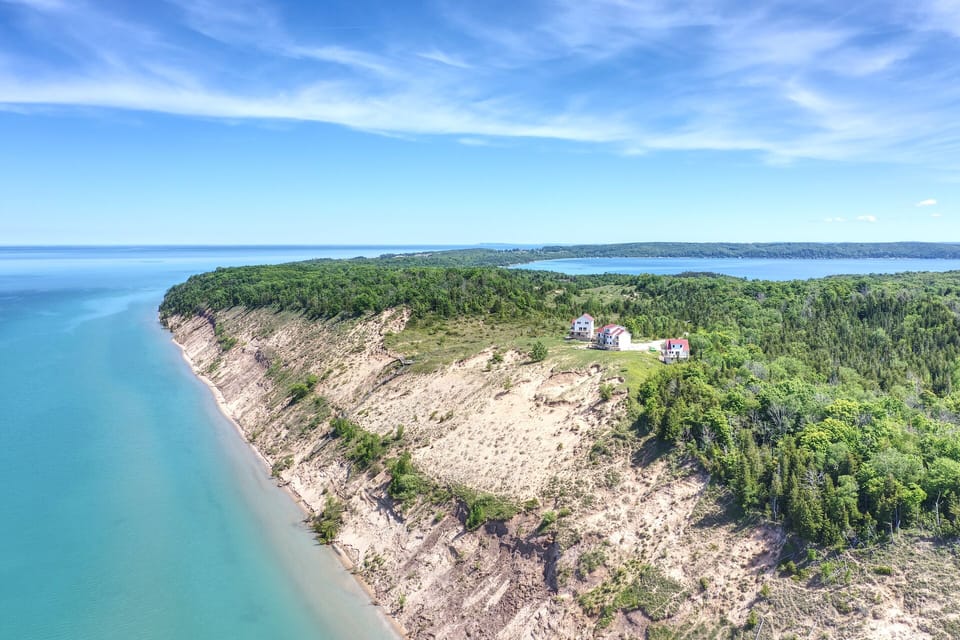 Drone view of Lake Bluff Preserve over Lake Michigan
