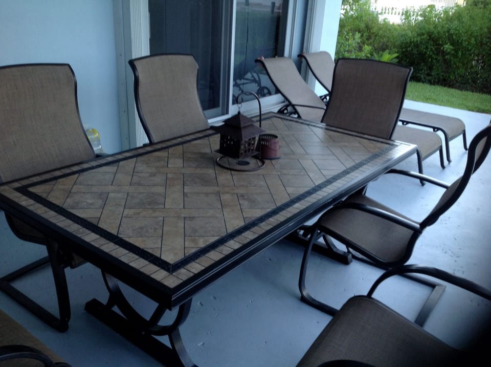 Outdoor dining area/ceiling fan