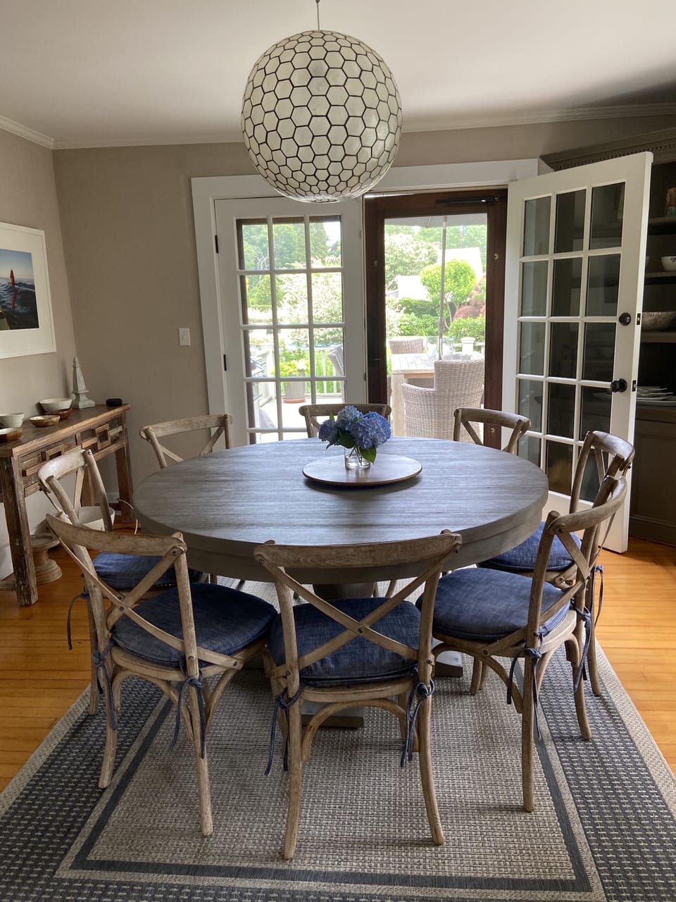 Dining table can seat 8 and the deck with outdoor dining is right off of it