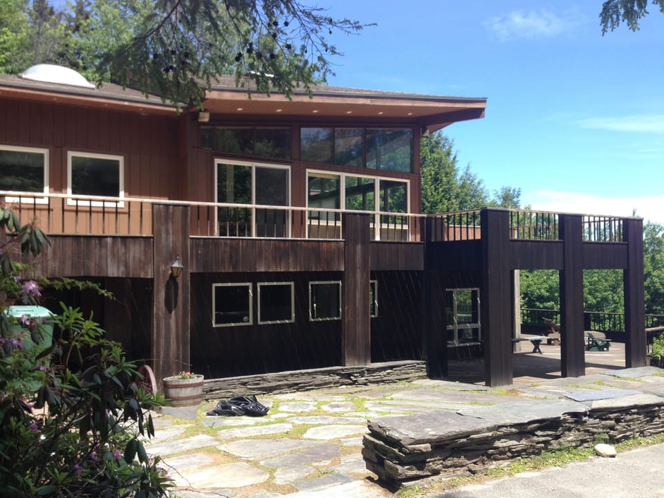 front of the house in the summer