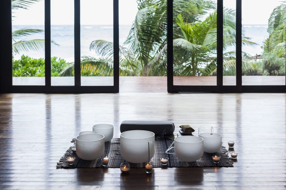 Yoga practice space in paradise on the beach at Sanara