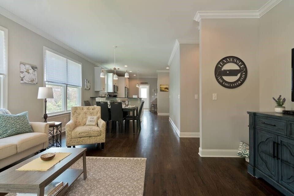 Sight lines extend from the living room, straight through into the kitchen.
