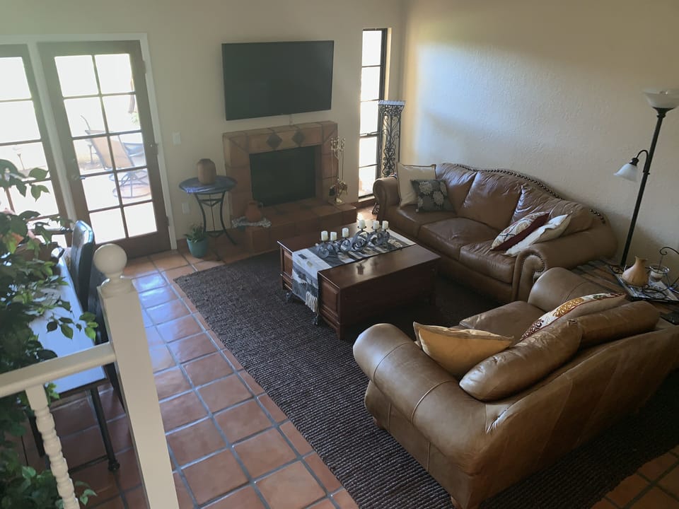 Living room with working fireplace