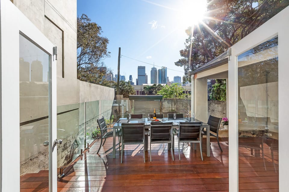 Unwind on one of the largest terrace balconies in Darlinghurst.