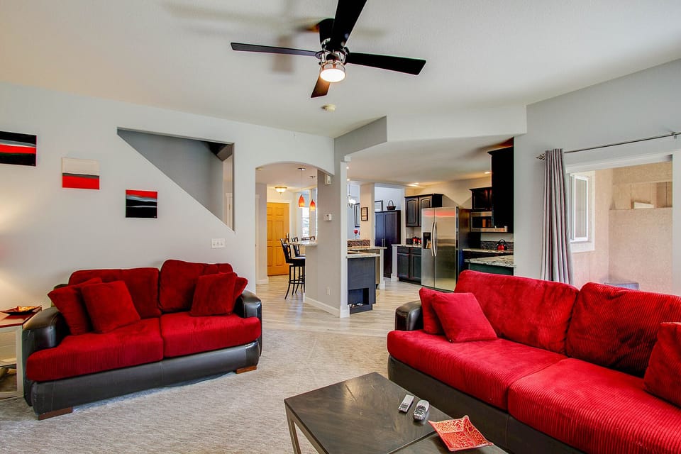 Cozy living room with a fireplace!