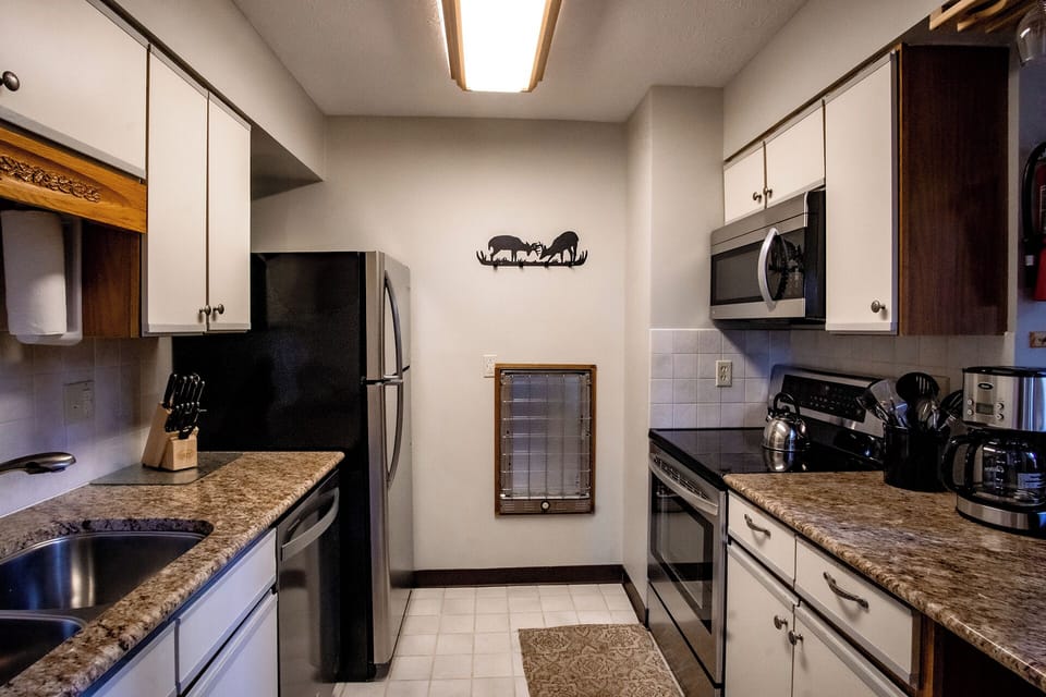 Fully stocked kitchen.