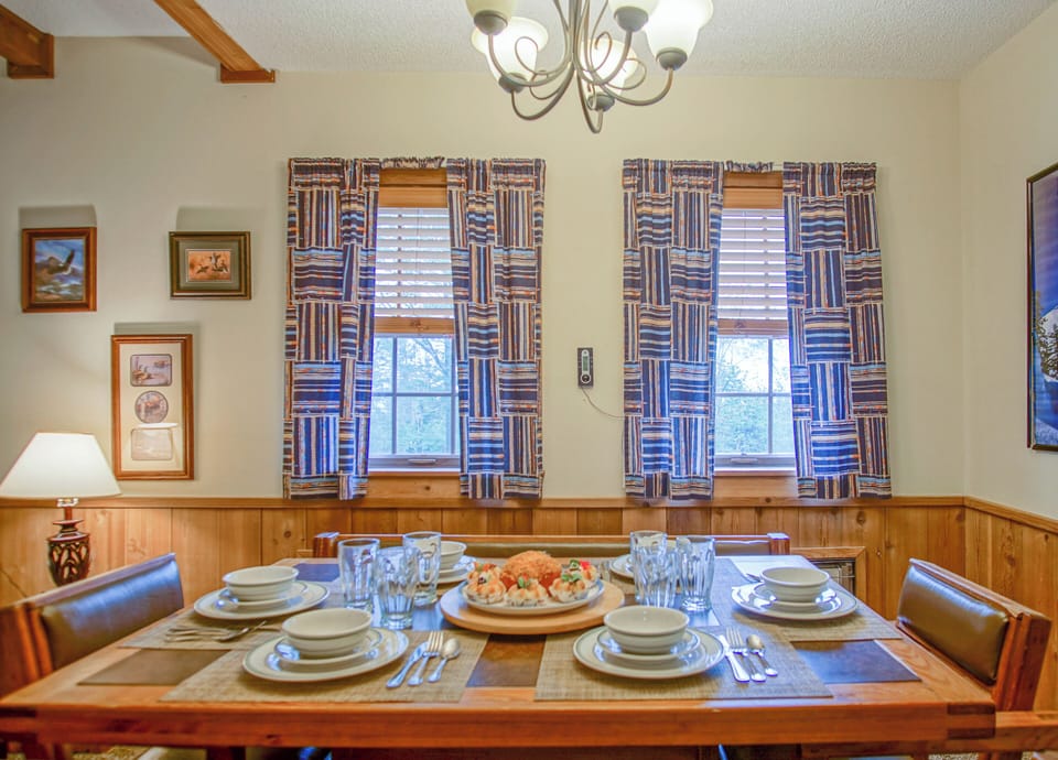 The dining room table has seating for 6.