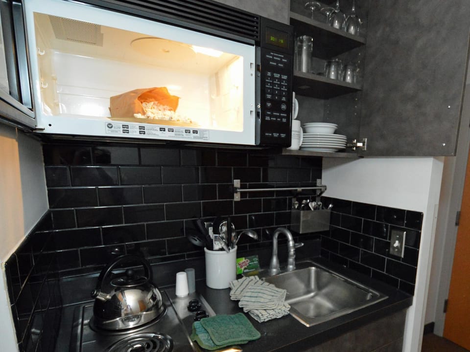 A view of the kitchenette.