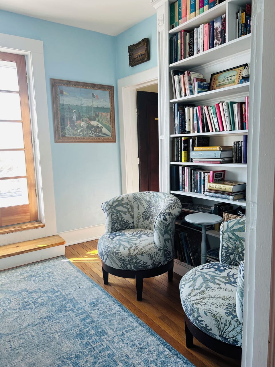 Second floor library overlooking the bay