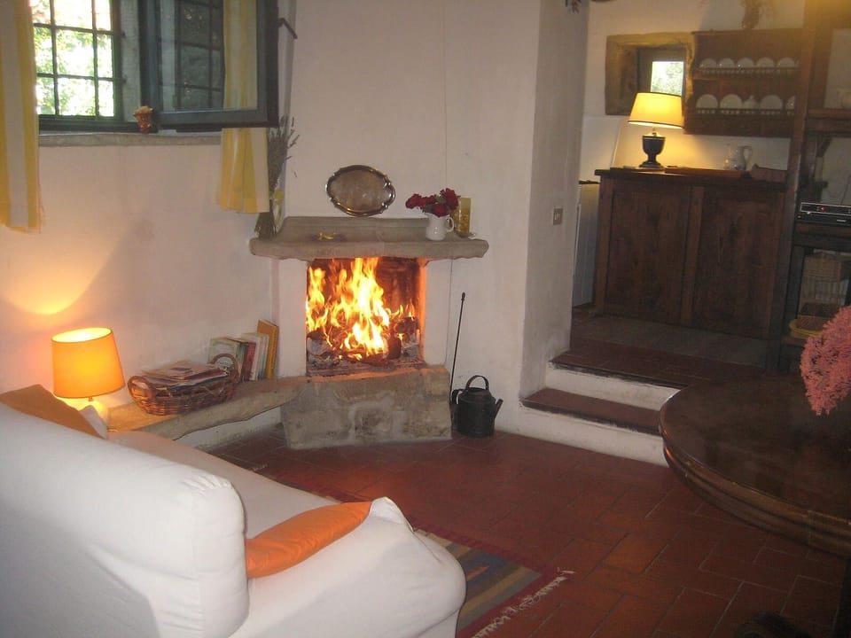 Downstairs. the seating area with fireplace