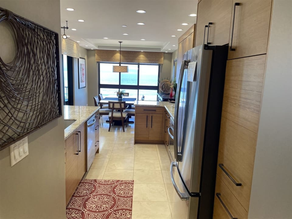 Looking straight into the kitchen and the views from the dining area