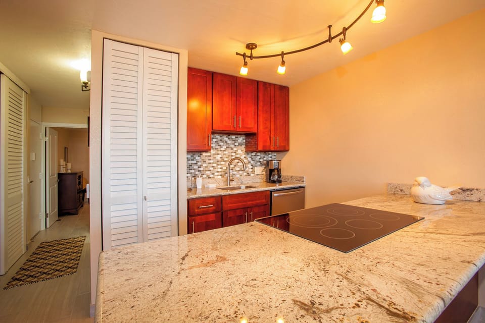New granite island and SS appliances