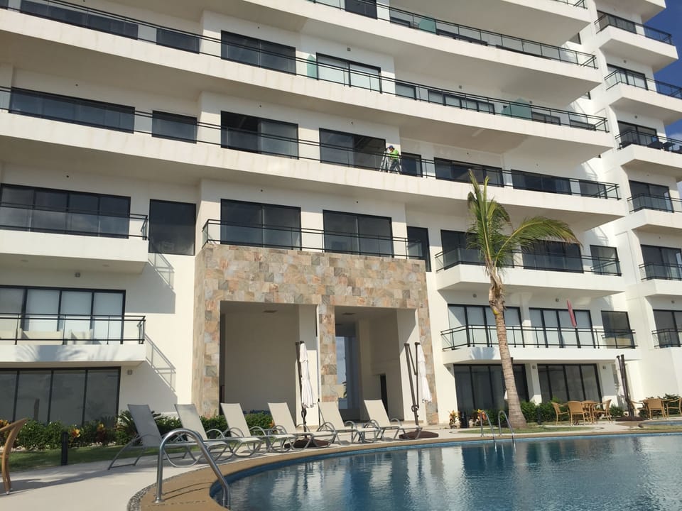 Pool view of Pearl Tower condos