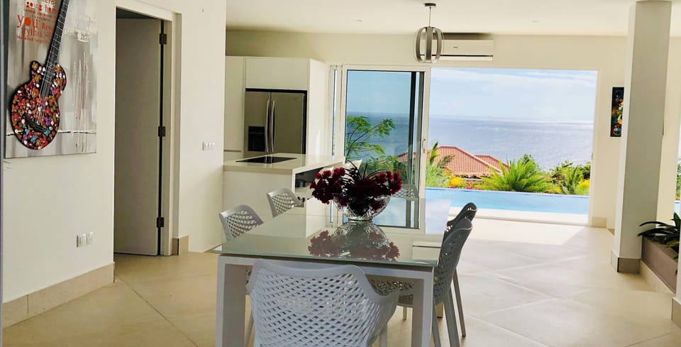 Formal dining room with glass table / Chairs