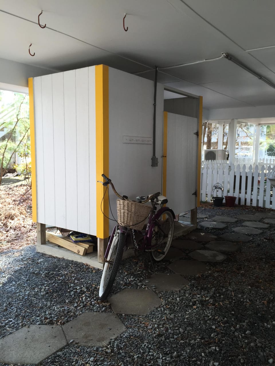 Private outside shower with changing area