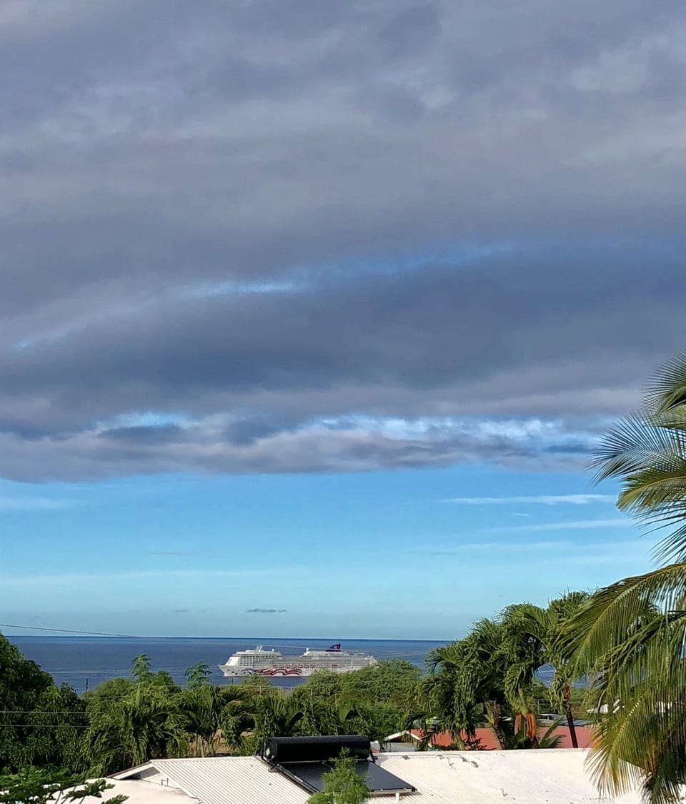 Ocean view from studio with Cruise Ship