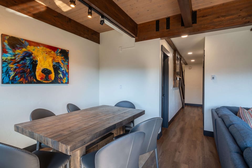 Colorful mountain art and design throughout